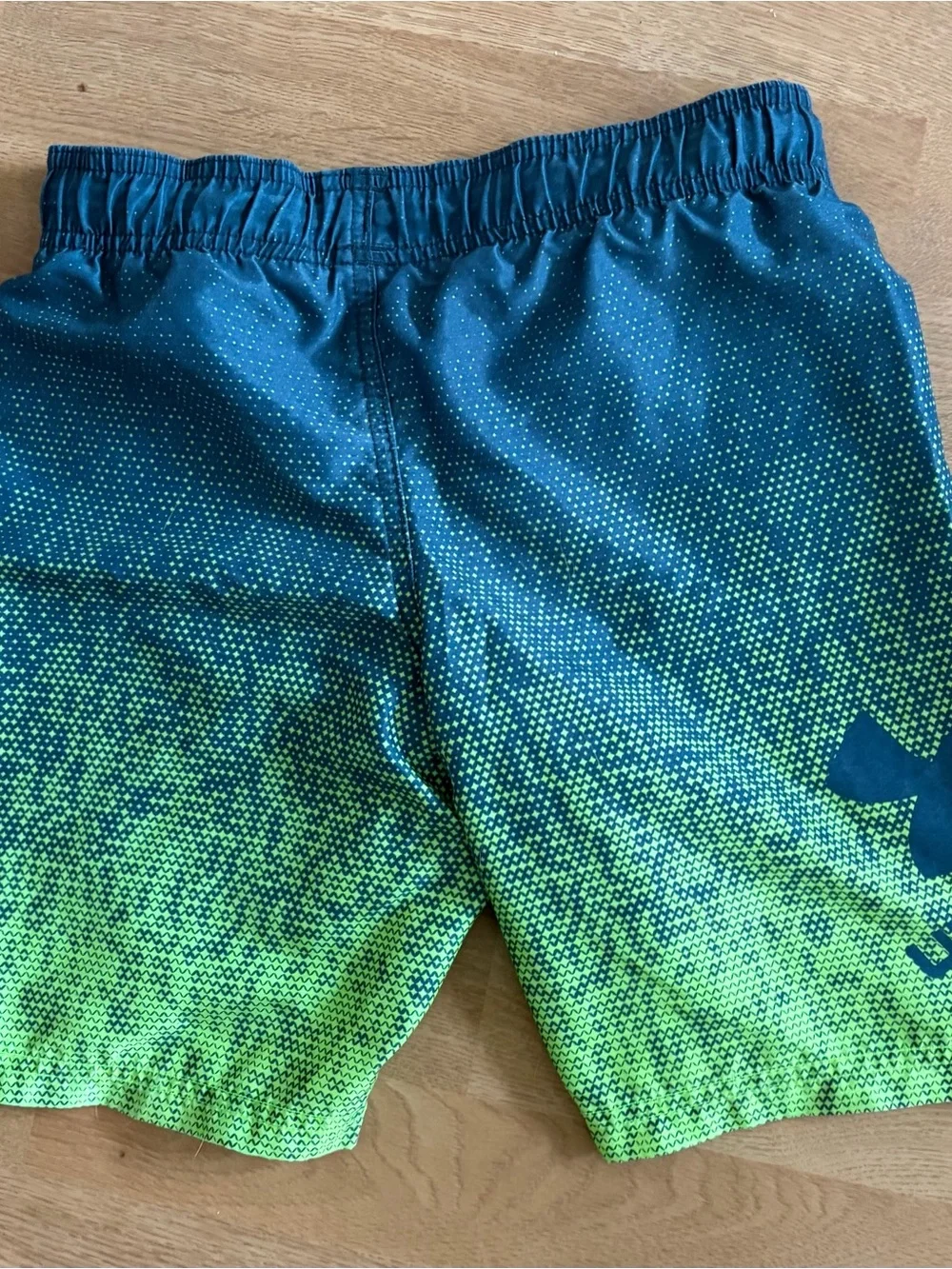 Under Armour Teal and Neon Green Boys' Swim Shorts trunk Sz S
